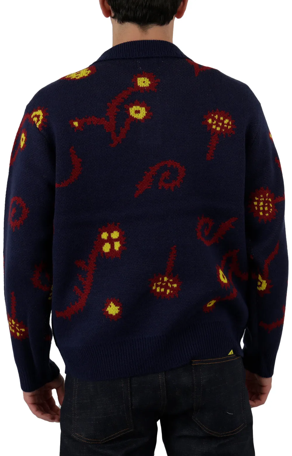 Navy Multi Intarsia Collared Sweater