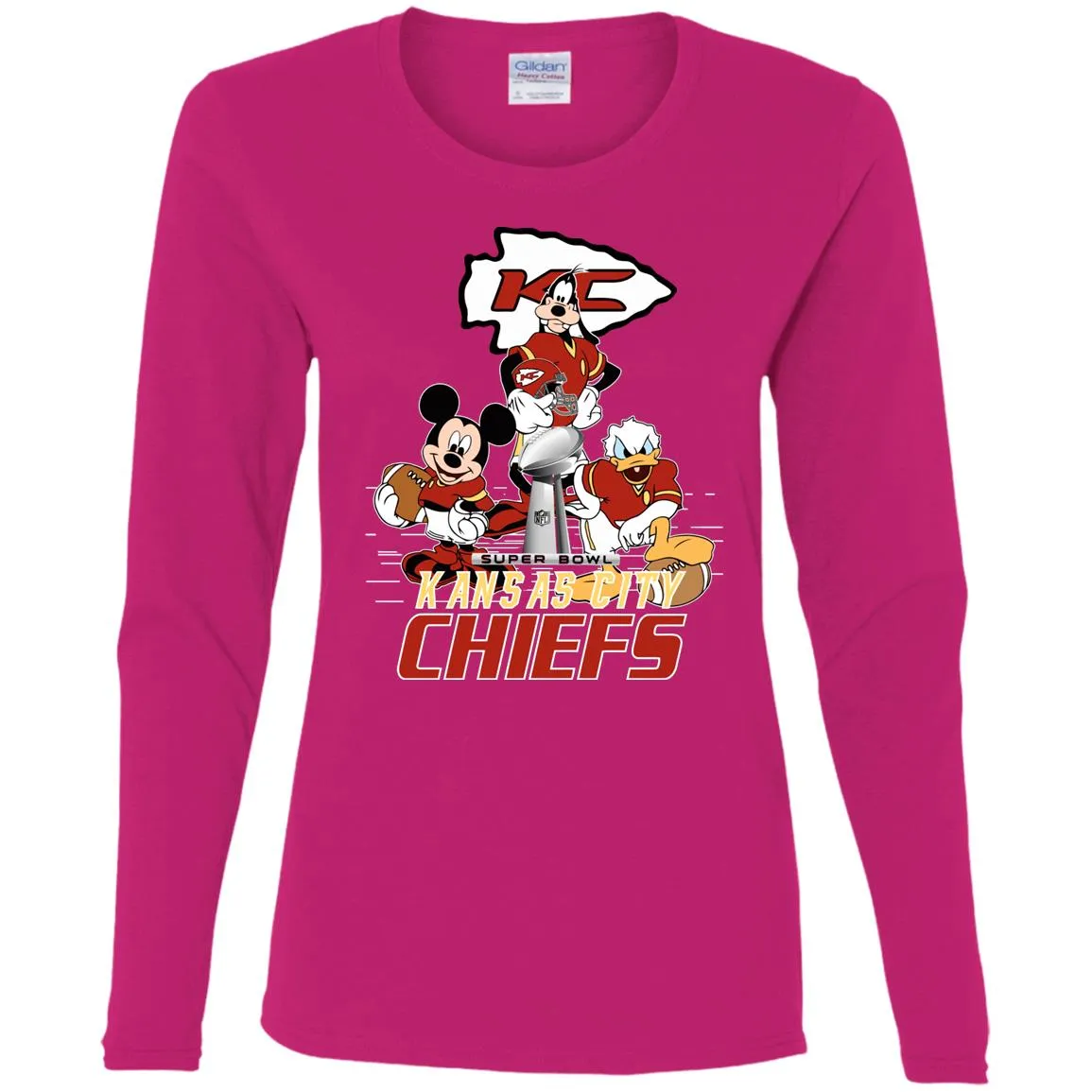 Nfl – Kansas City Chiefs Donald Duck Goofy Mickey Mouse Super Bowl 2019 Football Women Long Sleeve Shirt