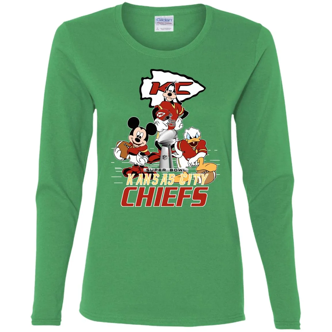 Nfl – Kansas City Chiefs Donald Duck Goofy Mickey Mouse Super Bowl 2019 Football Women Long Sleeve Shirt