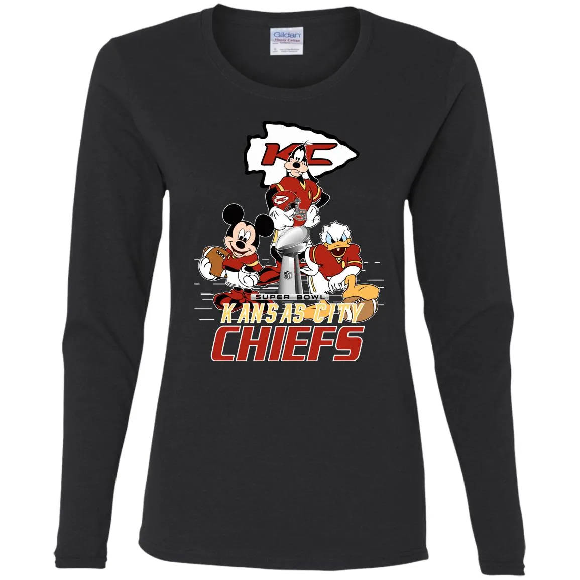 Nfl – Kansas City Chiefs Donald Duck Goofy Mickey Mouse Super Bowl 2019 Football Women Long Sleeve Shirt