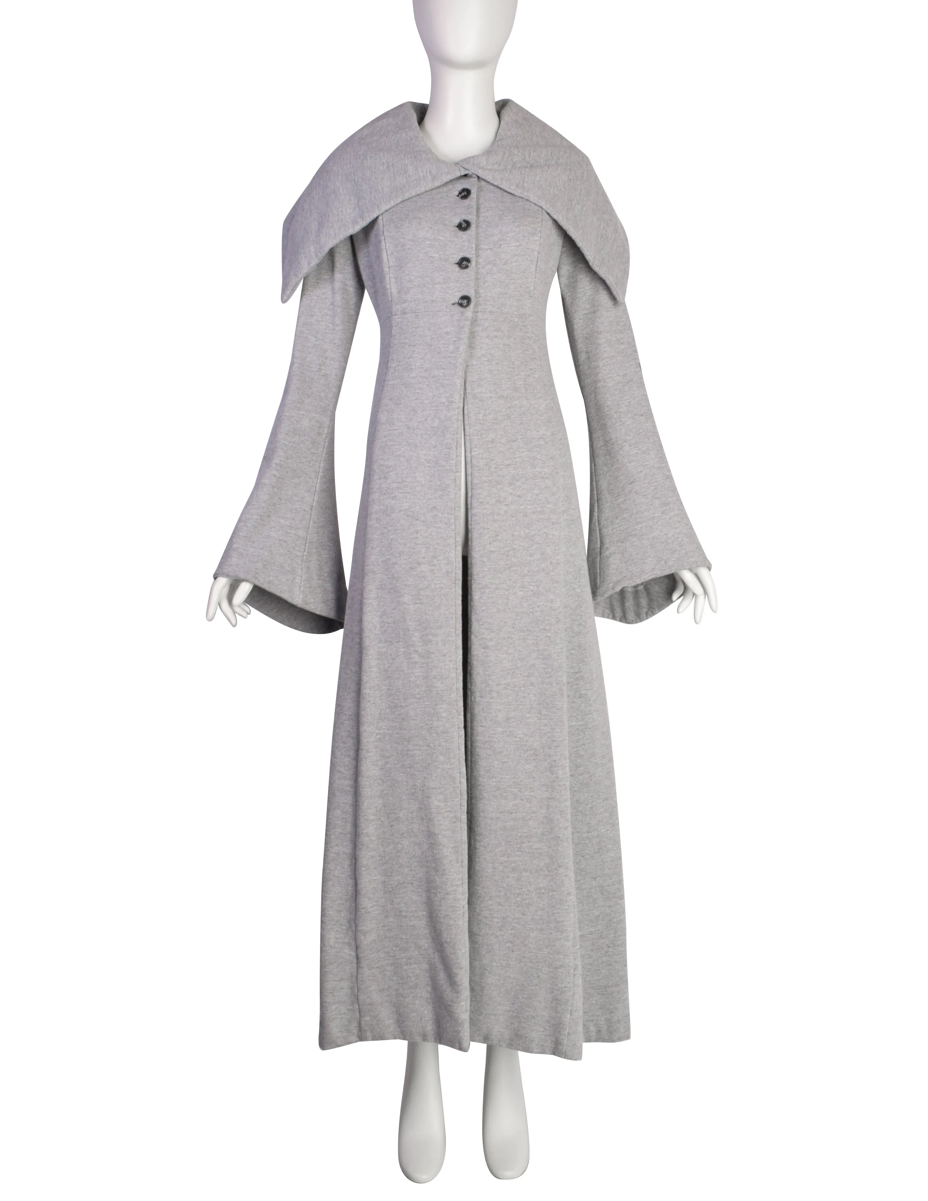 Norma Kamali OMO Vintage AW1993 Light Grey Heather Fleece 'Edwardian Coat'