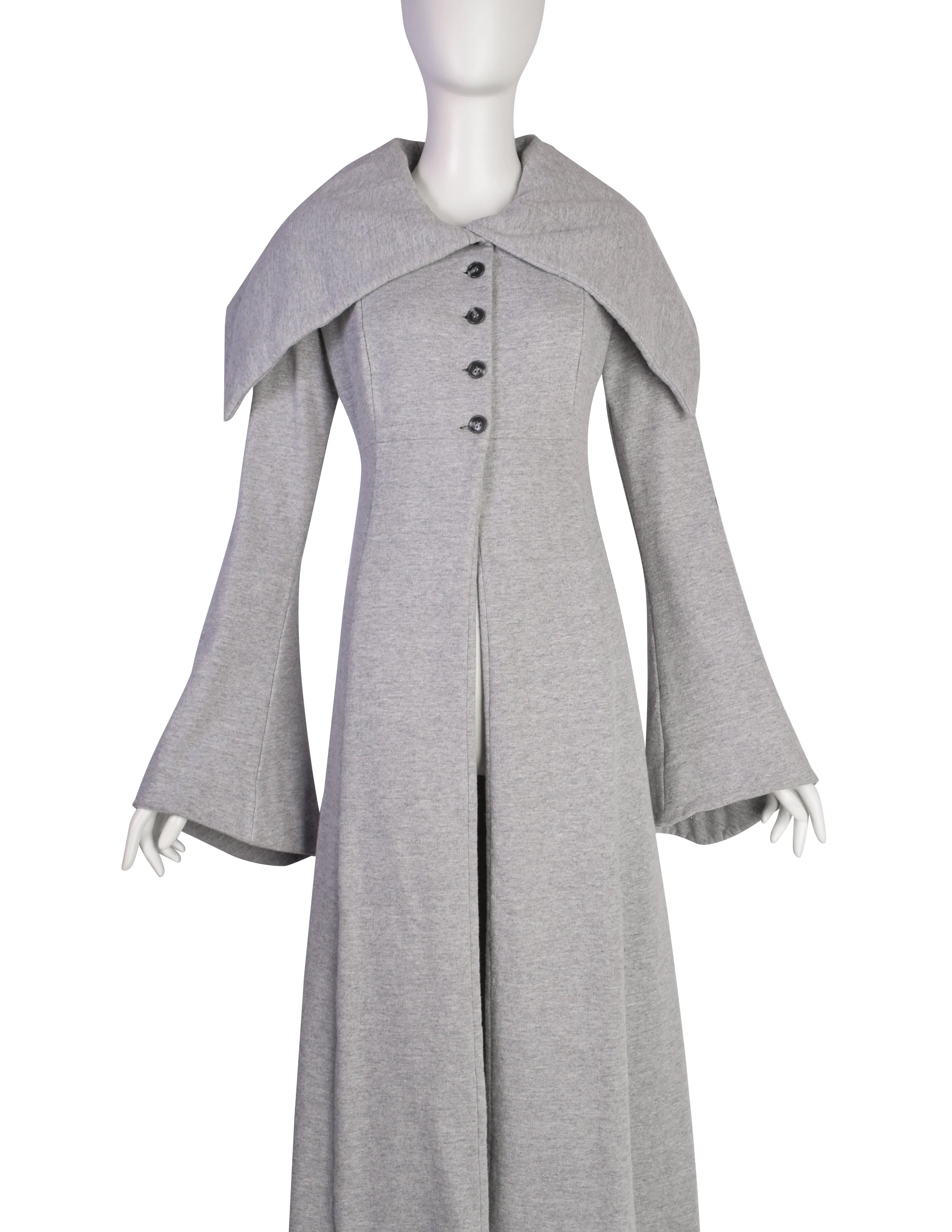 Norma Kamali OMO Vintage AW1993 Light Grey Heather Fleece 'Edwardian Coat'