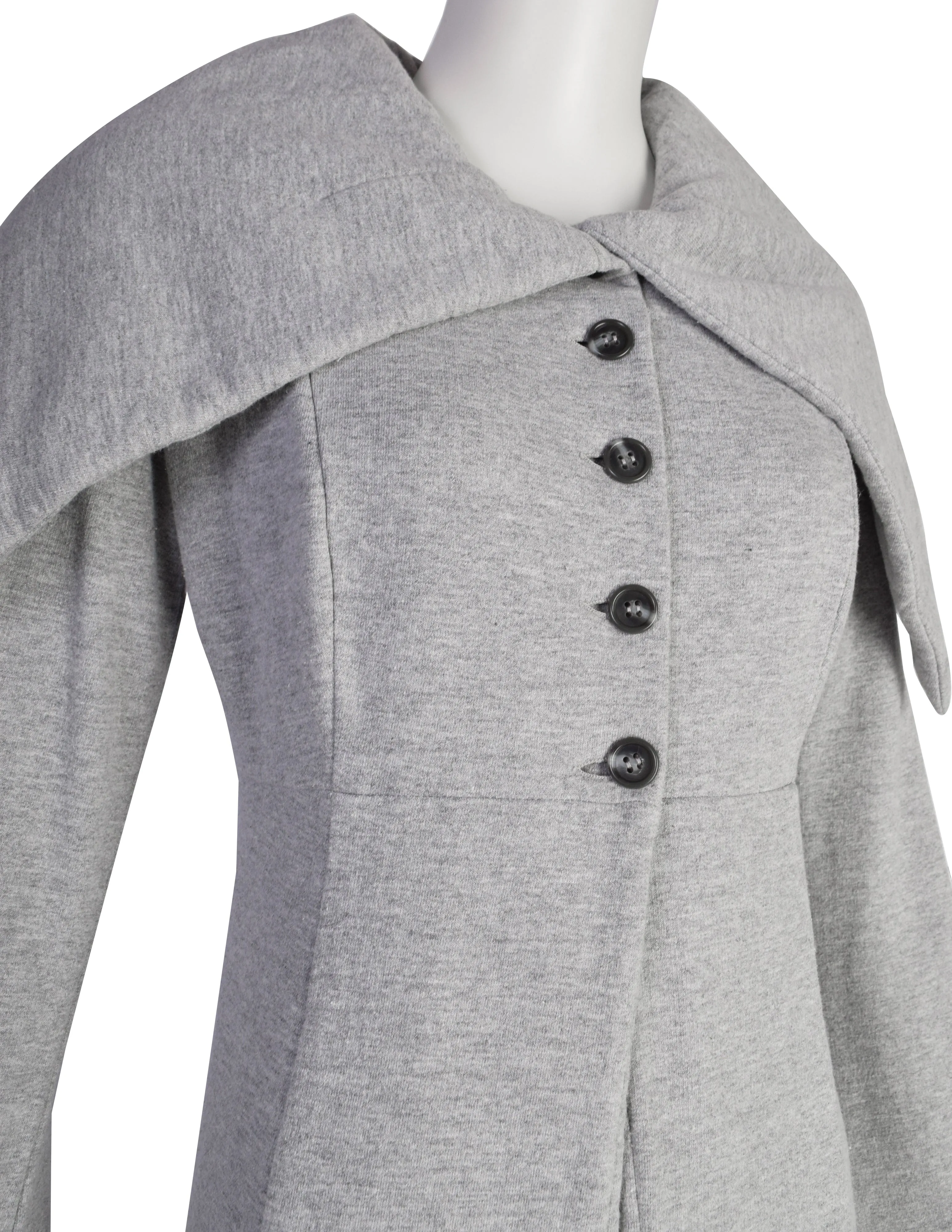 Norma Kamali OMO Vintage AW1993 Light Grey Heather Fleece 'Edwardian Coat'