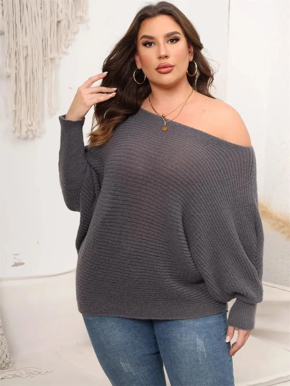 Off-Shoulder Knitted Sweater