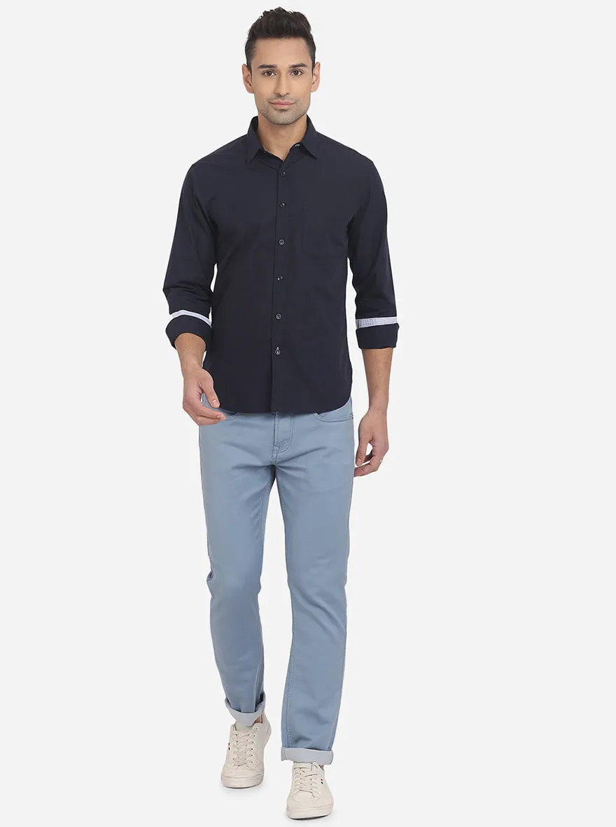 Peacoat Blue Solid Slim Fit Semi Casual Shirt | Greenfibre