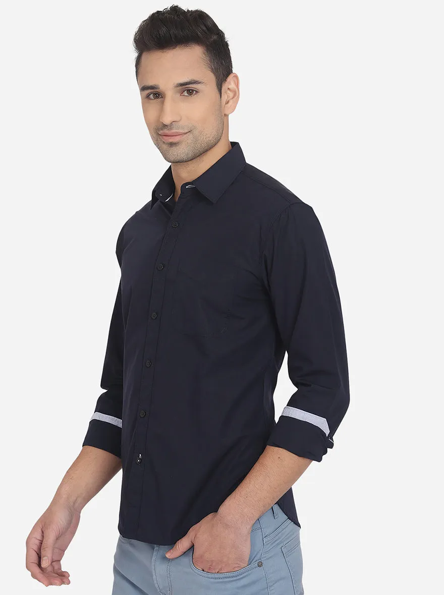 Peacoat Blue Solid Slim Fit Semi Casual Shirt | Greenfibre