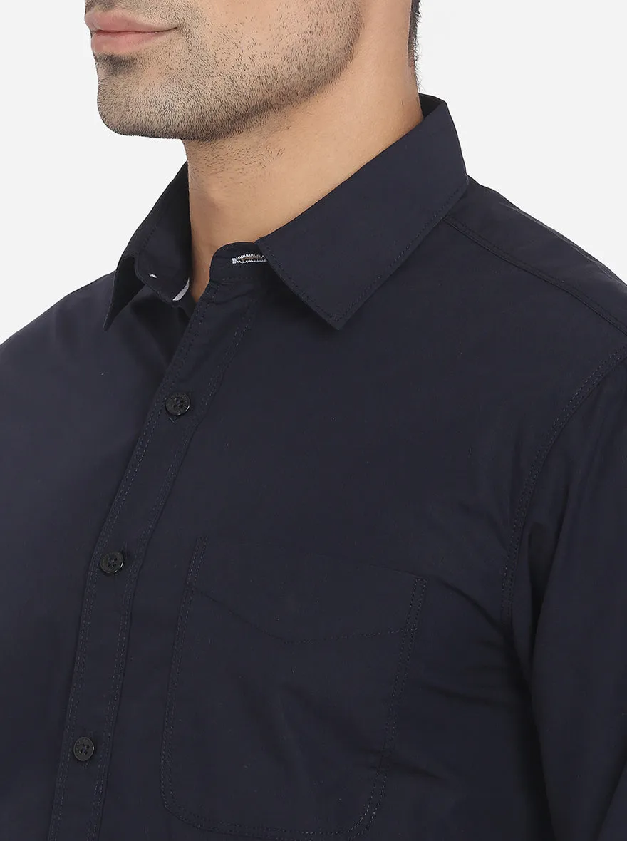 Peacoat Blue Solid Slim Fit Semi Casual Shirt | Greenfibre