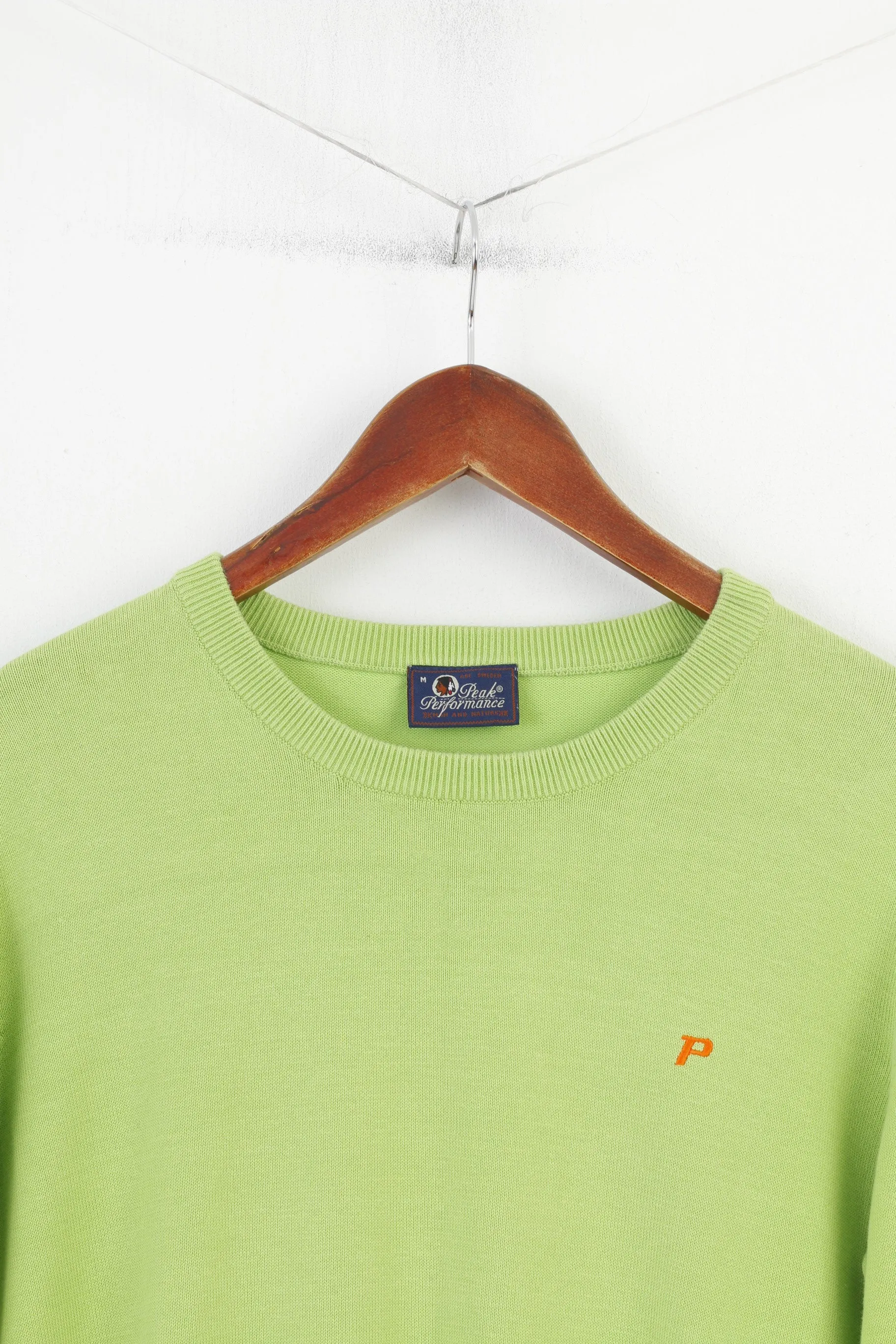 Peak Performance Men M Jumper Green Cotton Crew Neck Sweater Logo Nature Vintage Top