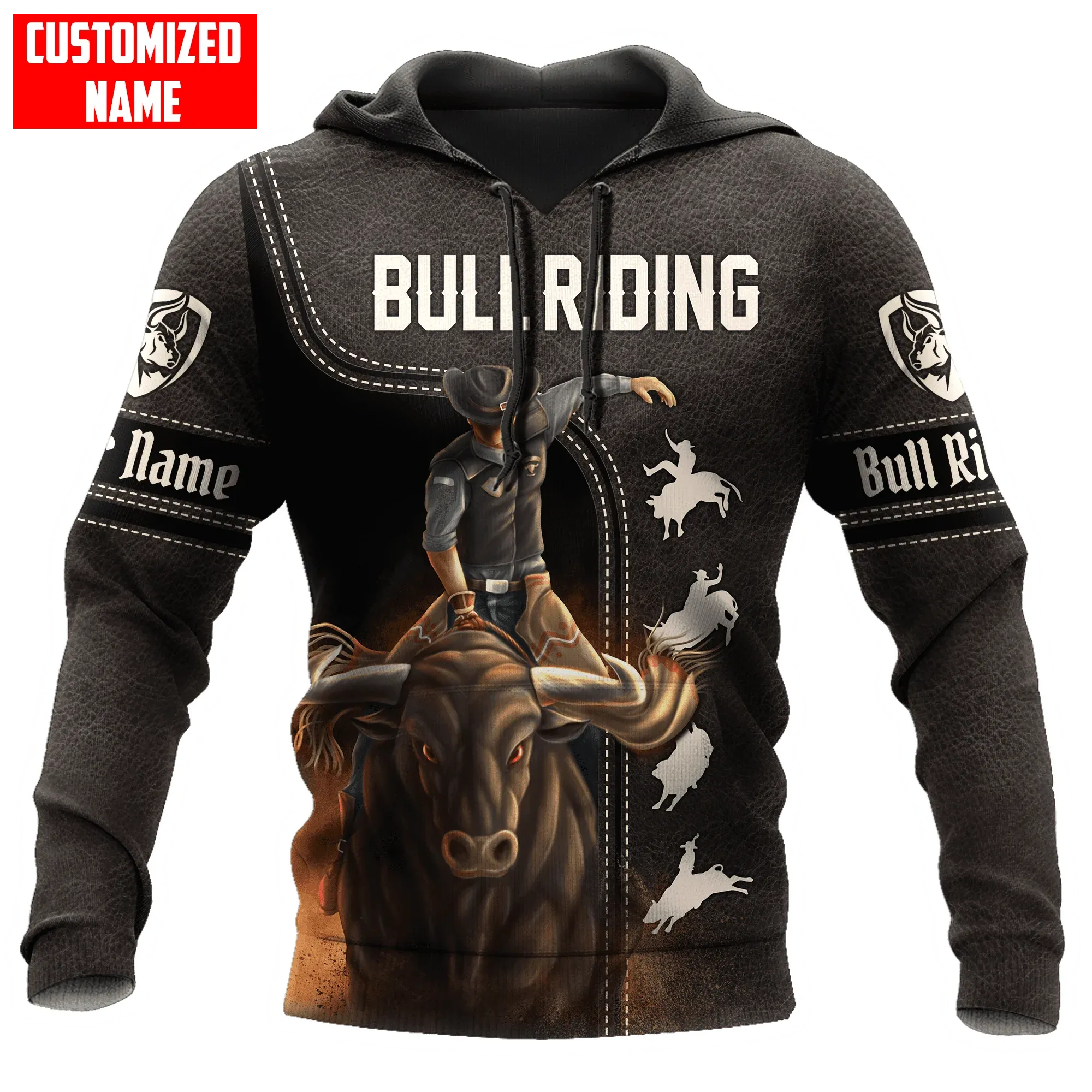 Personalized Black Rodeo On Hoodie, Sublimation Bull Riding On Hoodies For Men And Women