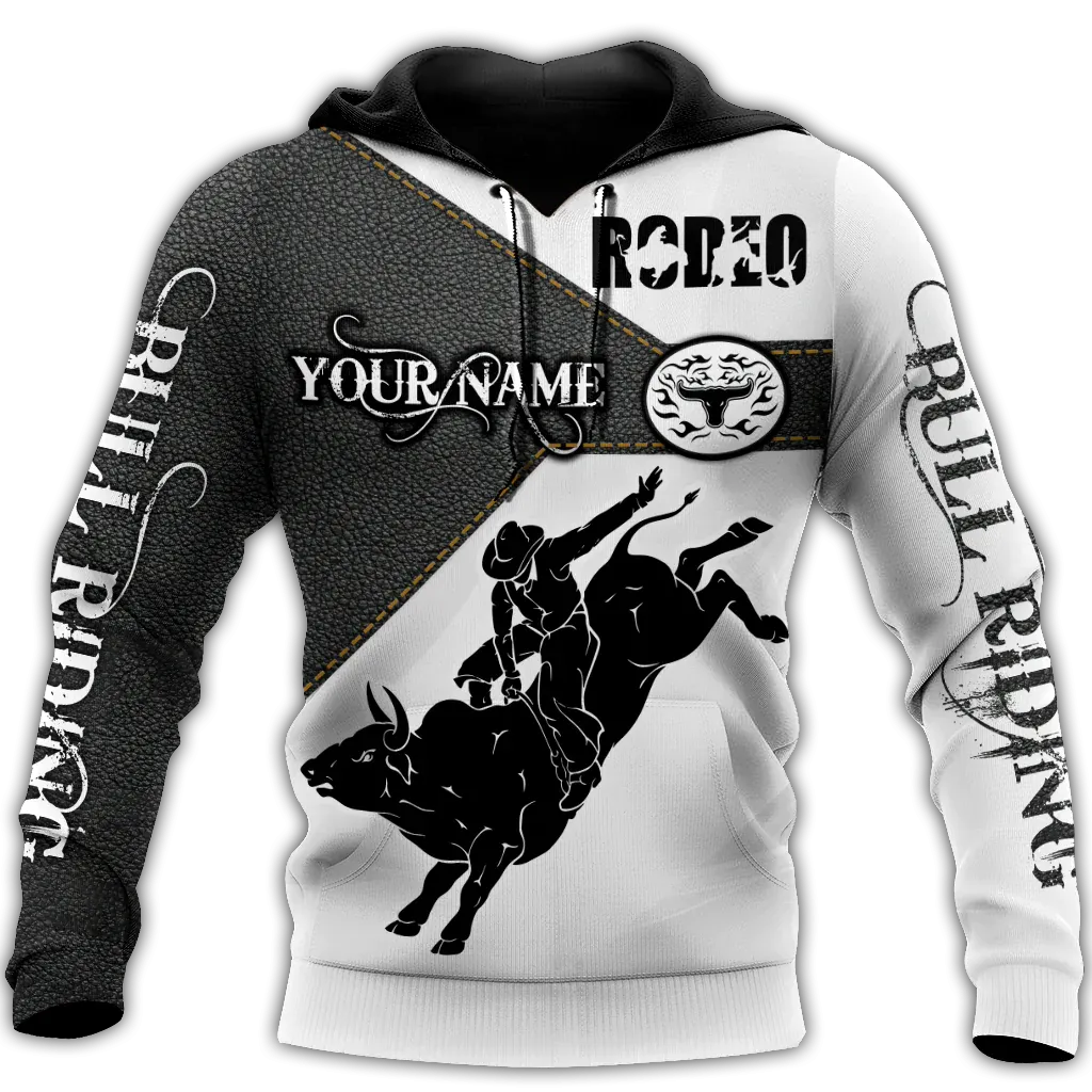 Personalized Black Rodeo On Hoodie, Sublimation Bull Riding On Hoodies For Men And Women