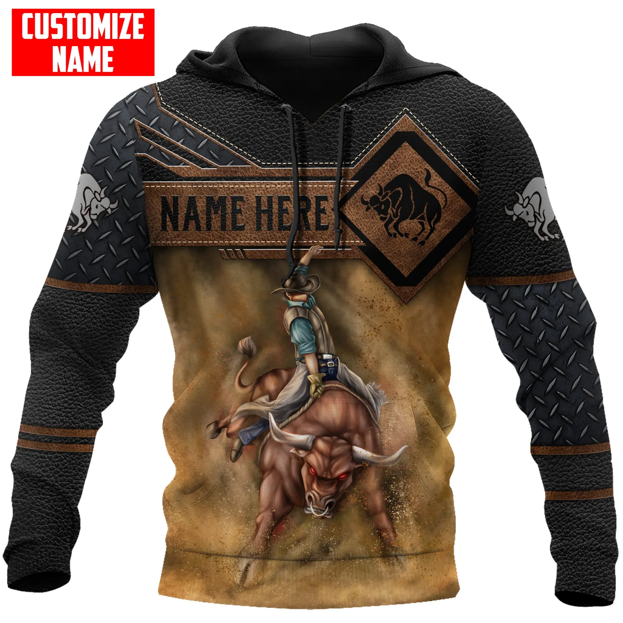 Personalized Black Rodeo On Hoodie, Sublimation Bull Riding On Hoodies For Men And Women