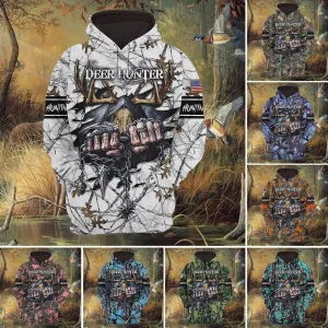 Personalized Special Deer Hunter Hoodie 3D Full Print Deer Hunt Hoodie Skull Pattern Best Gift For Hunter