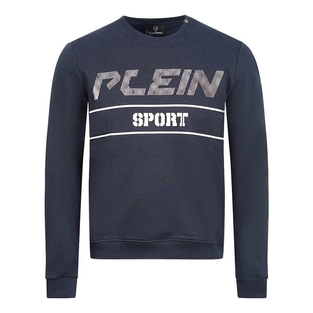 Philipp Plein Sport Black Bold Logo Navy Blue Jumper