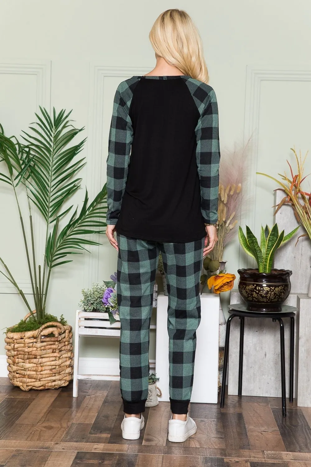 Plaid Long Sleeve T-Shirt with Pockets