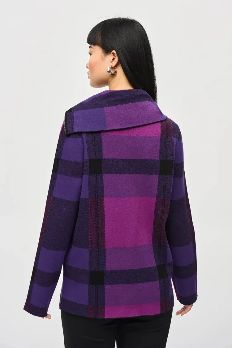 Purple Plaid Jacquard Cowl Neck Sweater by Joseph Ribkoff