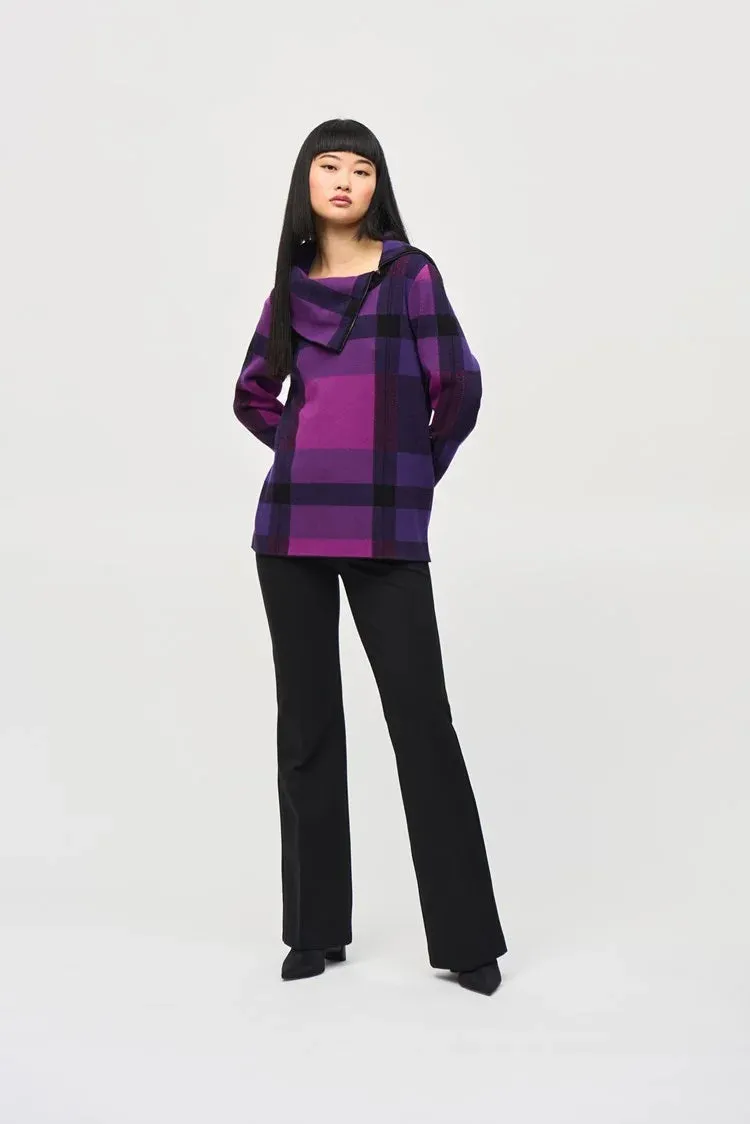 Purple Plaid Jacquard Cowl Neck Sweater by Joseph Ribkoff