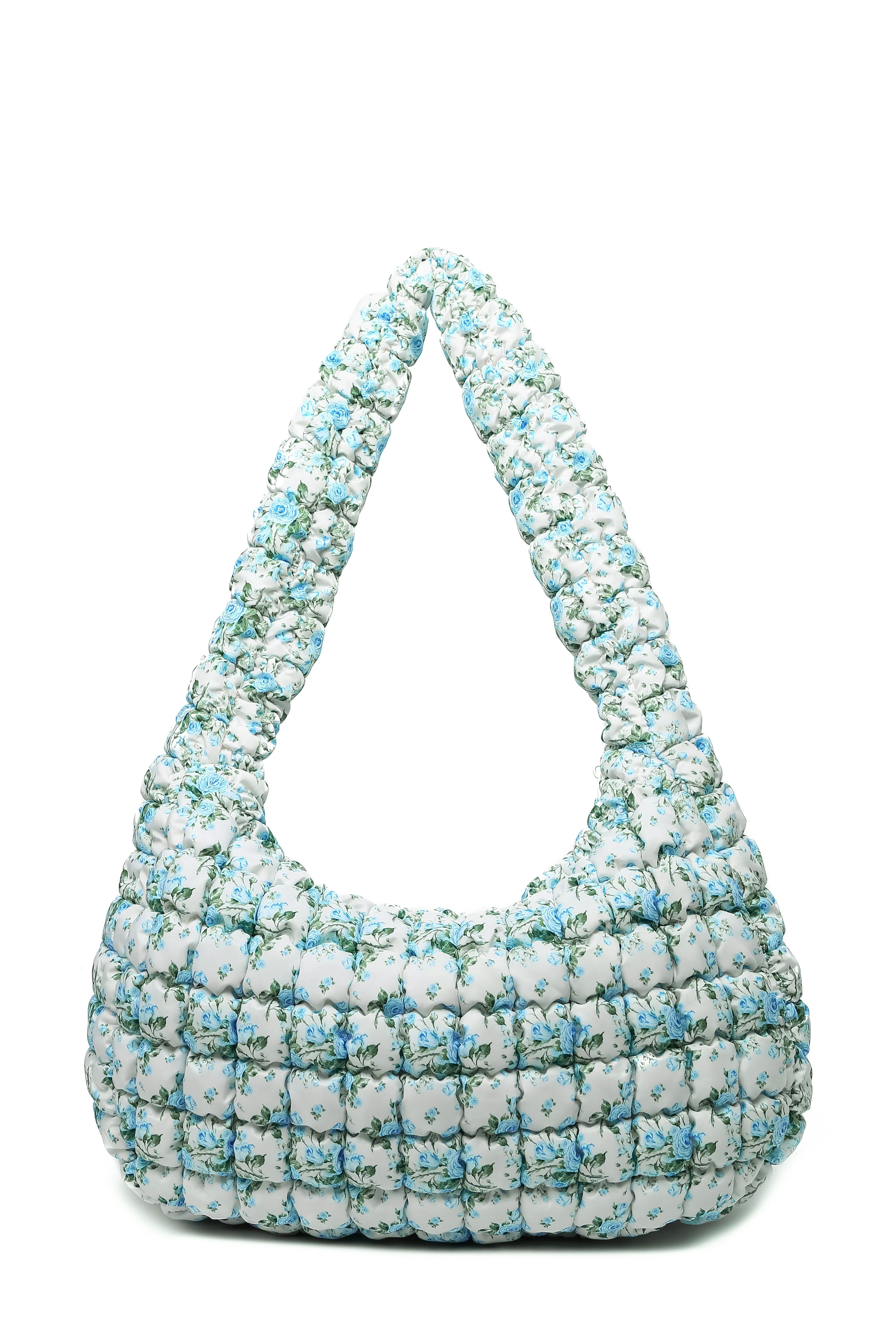 Quilted Puffer Carryall Tote - Ivory/Blue Floral