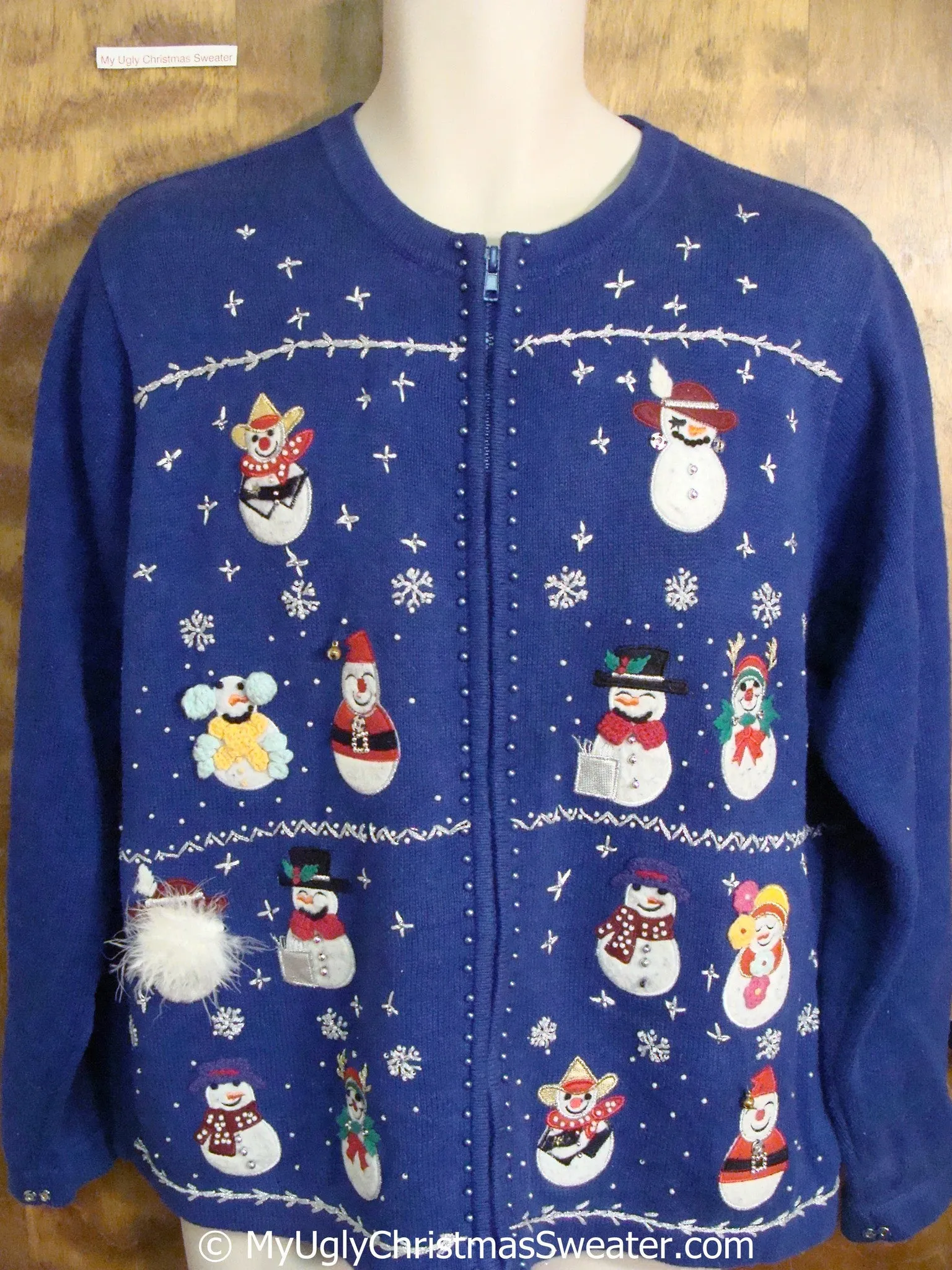 Rows of Fun Festive Snowmen Christmas Sweater