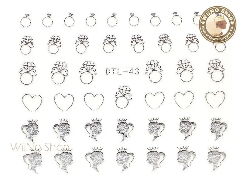 Silver Princess Diamond Ring Nail Art Sticker - 1 pc (DTL-43S)