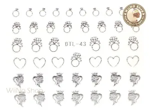 Silver Princess Diamond Ring Nail Art Sticker - 1 pc (DTL-43S)