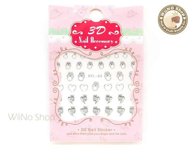 Silver Princess Diamond Ring Nail Art Sticker - 1 pc (DTL-43S)