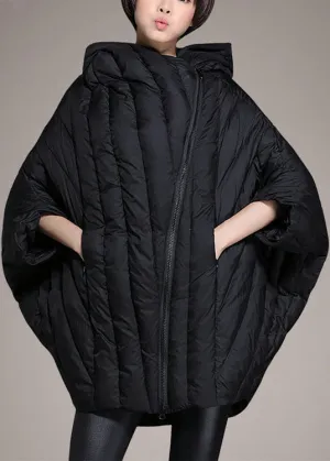 Simple Black Cloak Sleeves zippered Warm Winter Duck Down Coat