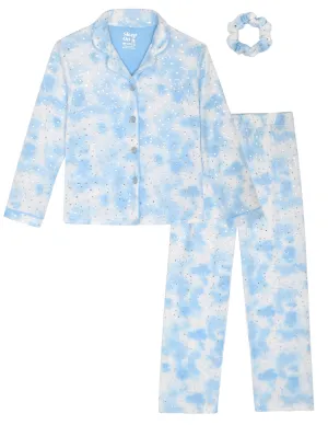 Sleep On It Girls 2-Piece Button-Front Coat Pajama Set with Scrunchie - Foil Hearts