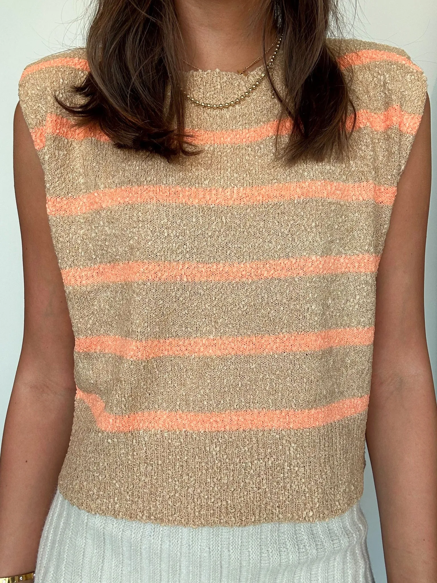 Sleeveless Striped Knit Top- Canteloupe