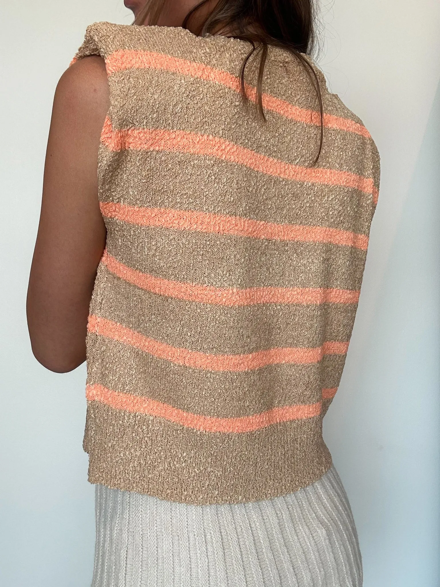 Sleeveless Striped Knit Top- Canteloupe