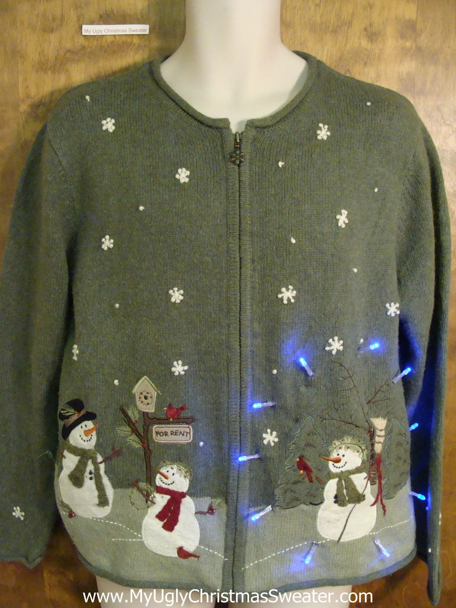 Snowman Themed Green Light Up Cheesy Christmas Sweater