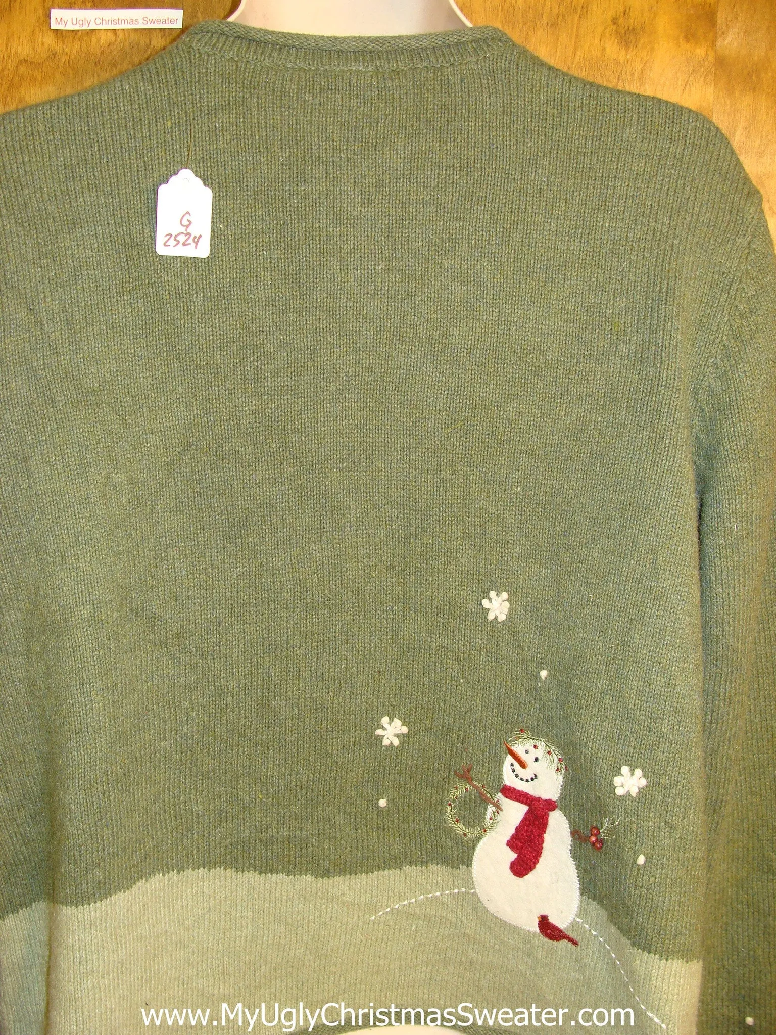 Snowman Themed Green Light Up Cheesy Christmas Sweater