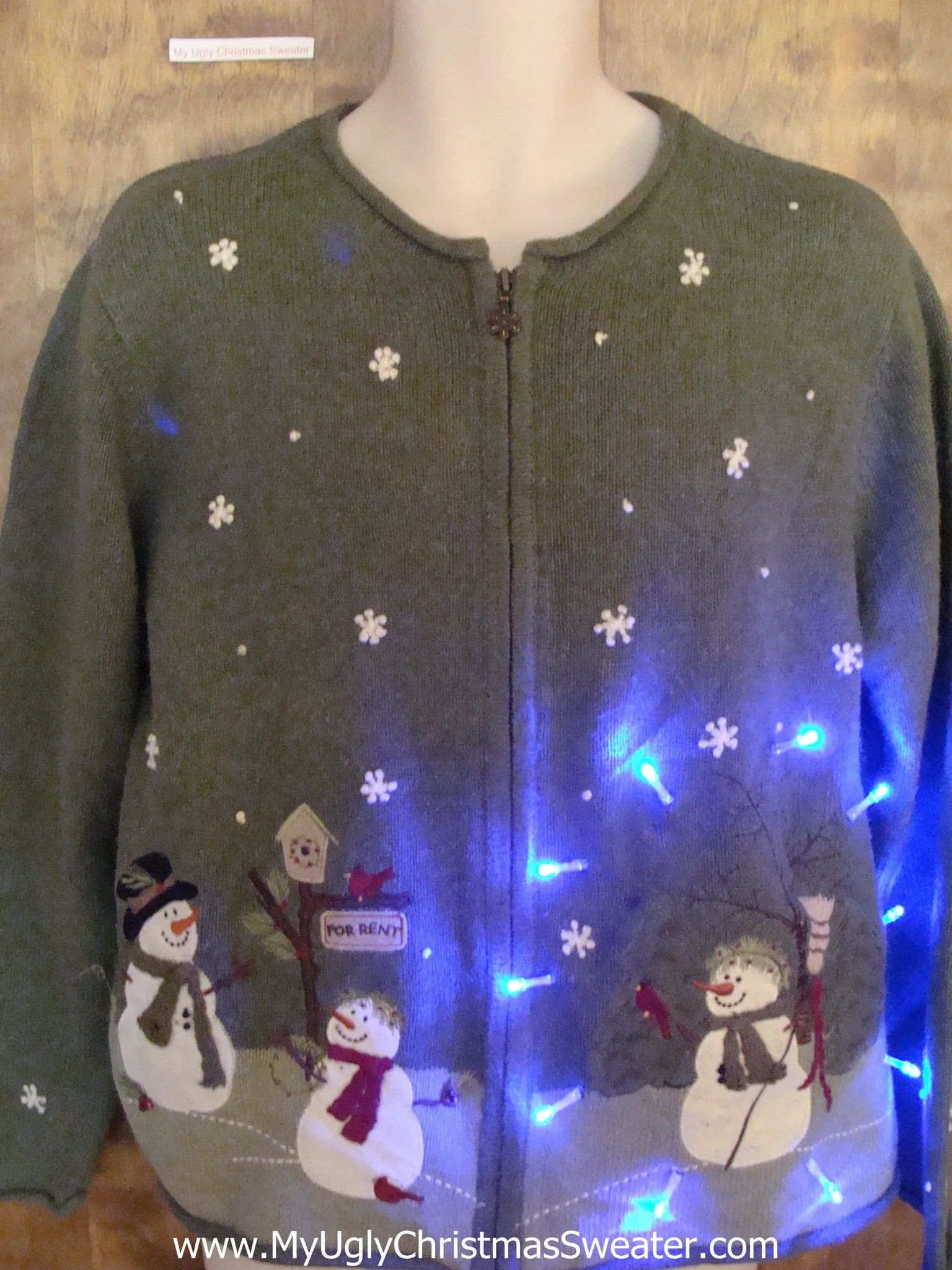 Snowman Themed Green Light Up Cheesy Christmas Sweater