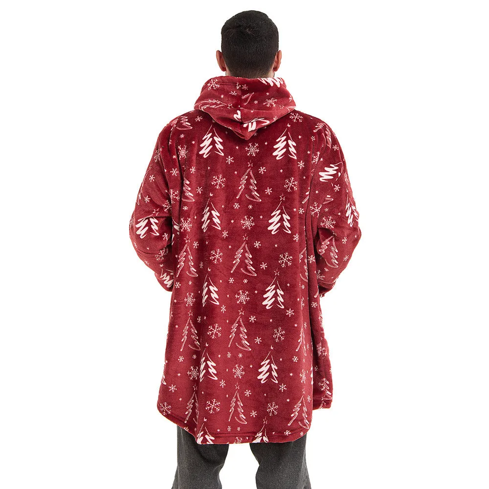 Snuggs Blanket Hoodie Red Christmas Tree