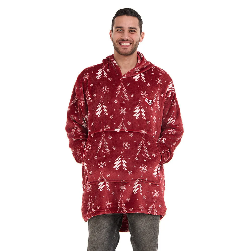 Snuggs Blanket Hoodie Red Christmas Tree