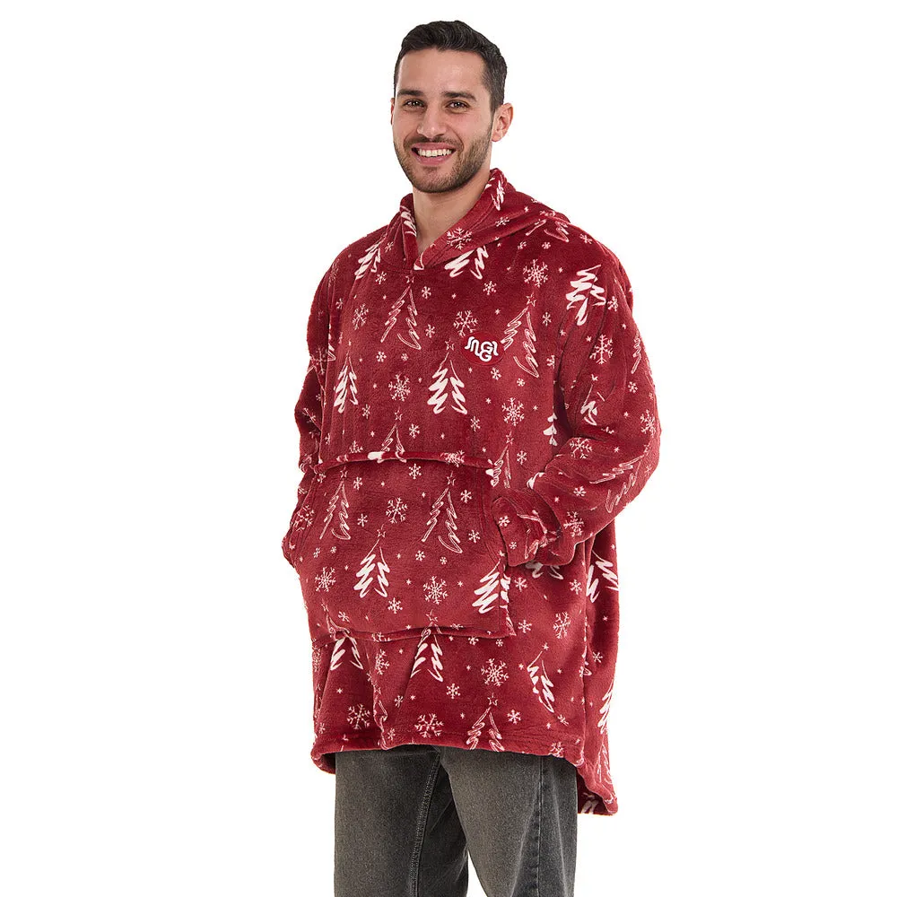 Snuggs Blanket Hoodie Red Christmas Tree