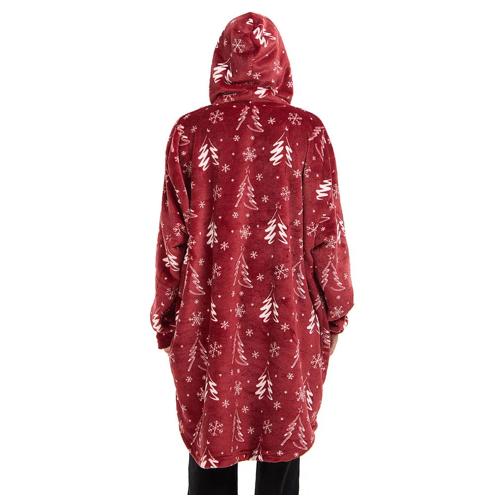 Snuggs Blanket Hoodie Red Christmas Tree