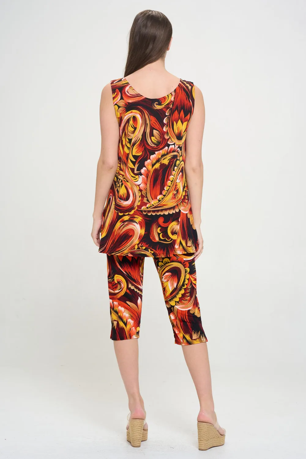 Stretchy Tank Capri Pant Set Print-9002BN-TRP1-W435