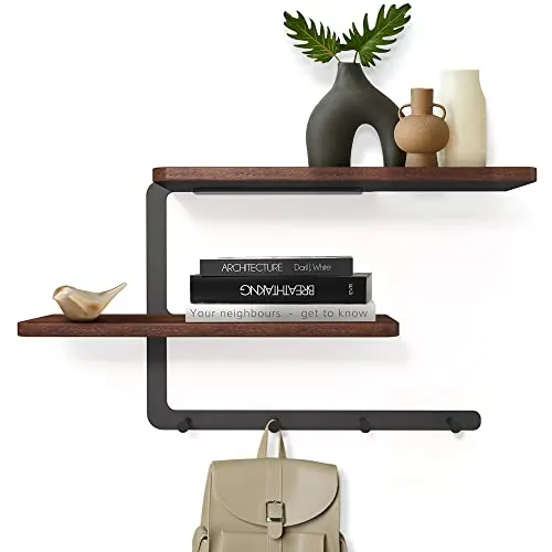 STRONA Wall Mounted Coat Rack with Shelf - Hanging Wall Shelf with 4 Hooks Underneath, Entryway Shelf with Hooks, Coat Hooks Wall Mounted with Shelf, Coat Rack Wall Mount with Shelf