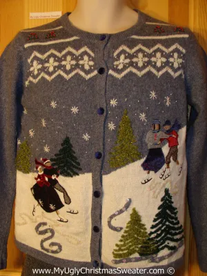 Tacky Christmas Sweater Skating Couples in Winter (f1256)