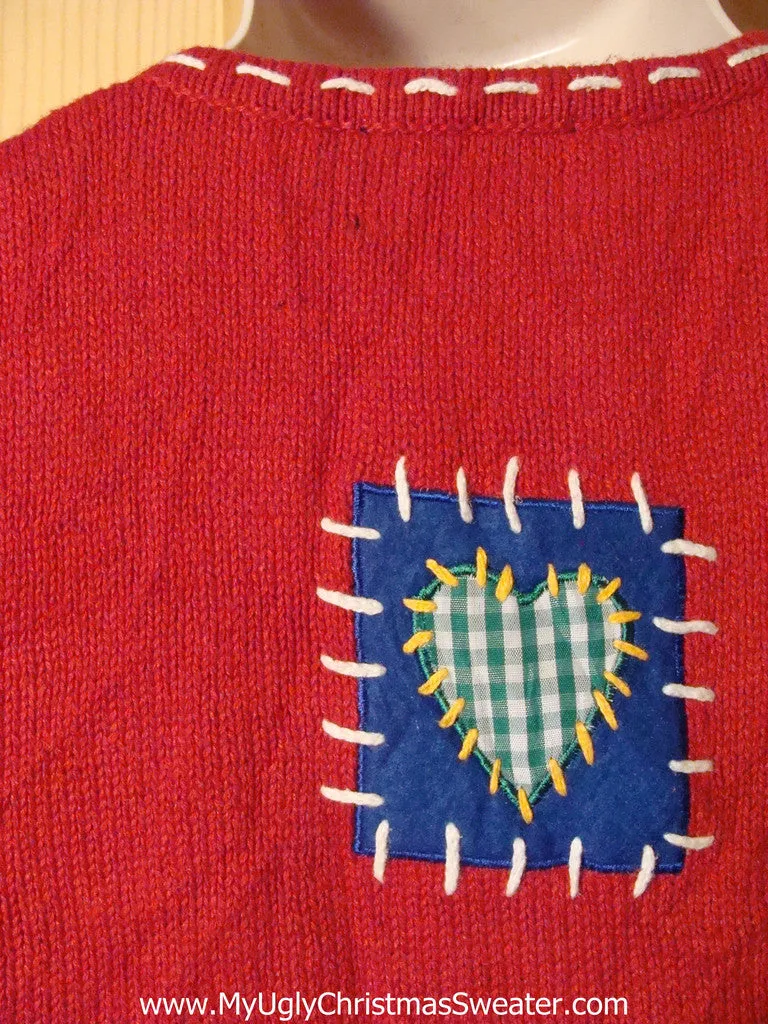 Tacky Ugly Christmas Sweater Vest with Crafty Santas and Hearts (f276)