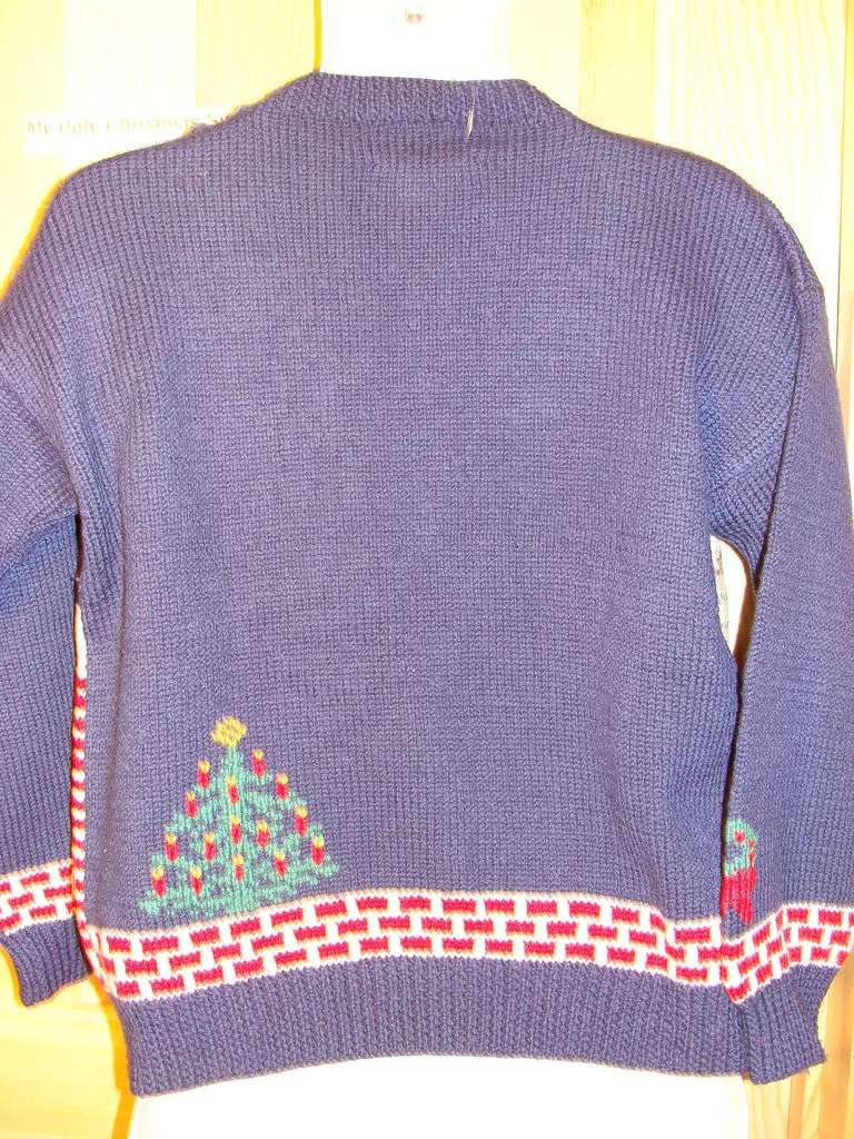 Tacky Ugly Christmas Sweater Vintage 80s Classic Santa on the Rooftop (f84)