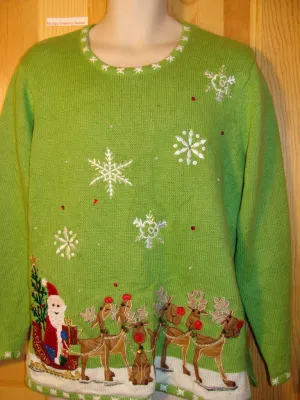 Tacky Ugly Christmas Sweater with Santa and Reindeer (f436)