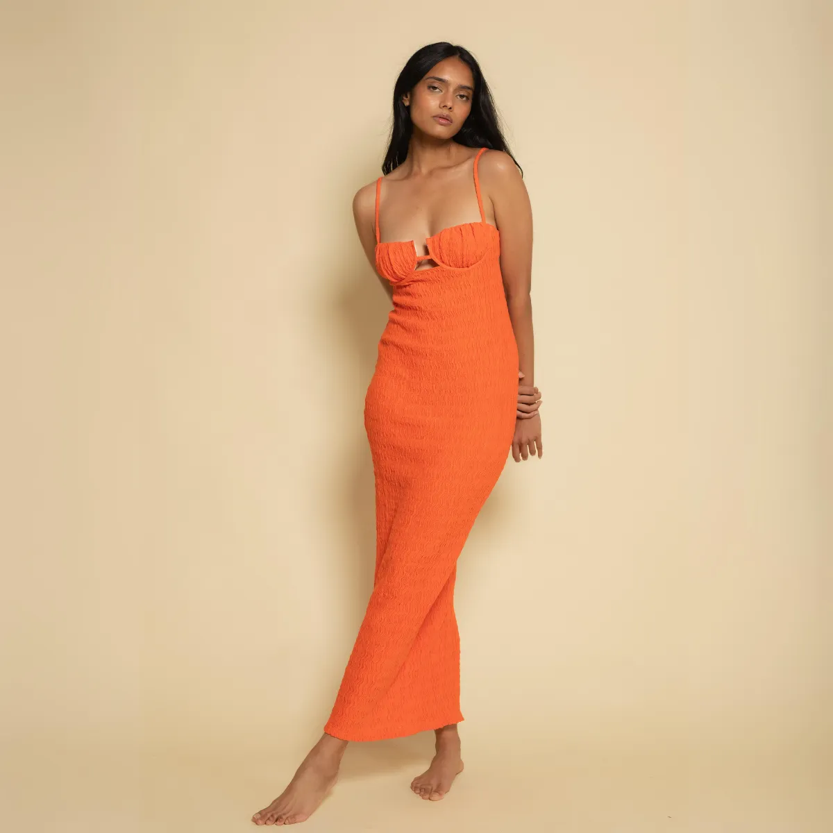 Tangerine Petal Long Slip Dress