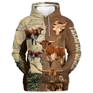 Texas Longhorn In Barley Farm Hoodie, Texas Longhorn Hoodie 3D Print