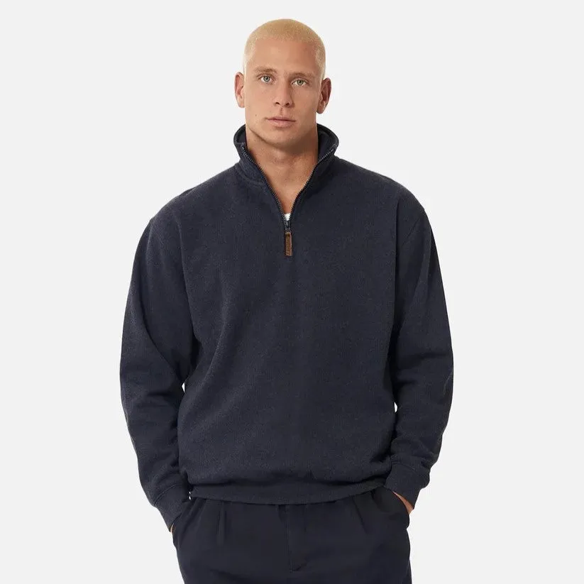 The Staunton Sweatshirt Half Zip - Port | Oatmeal Marle