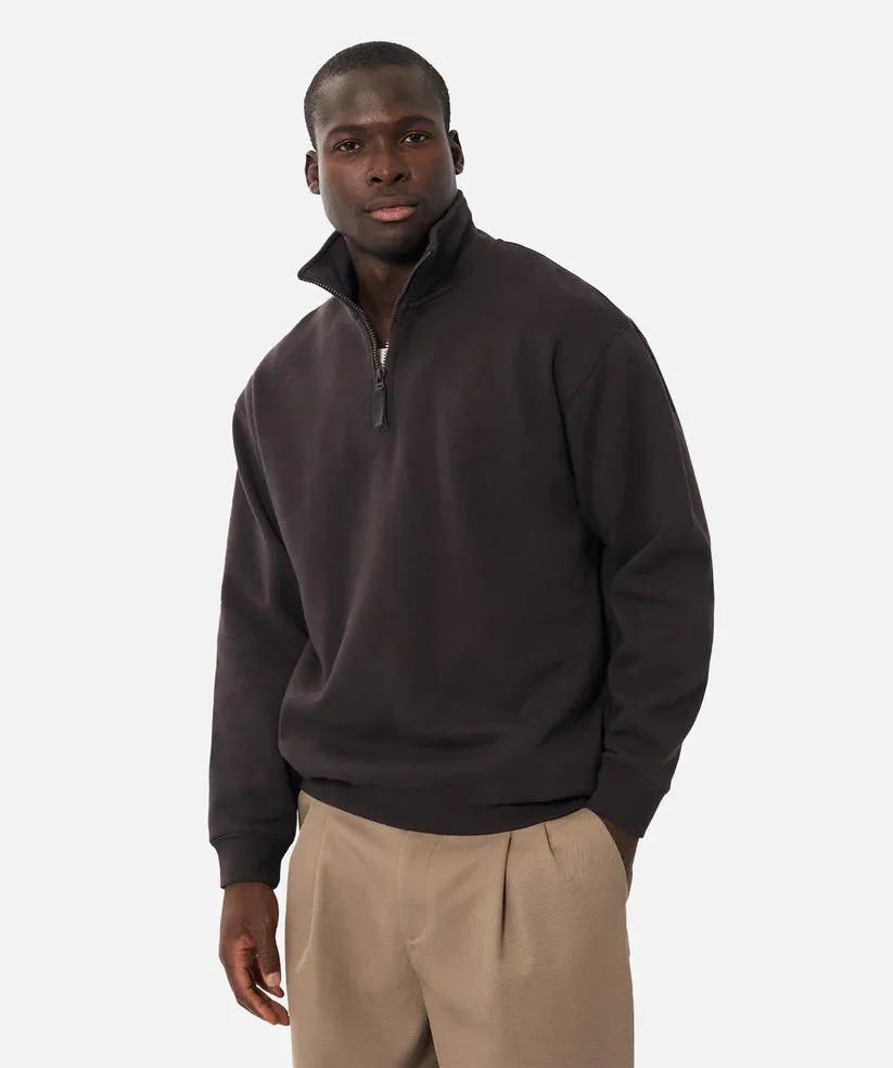 The Staunton Sweatshirt Half Zip - Port | Oatmeal Marle