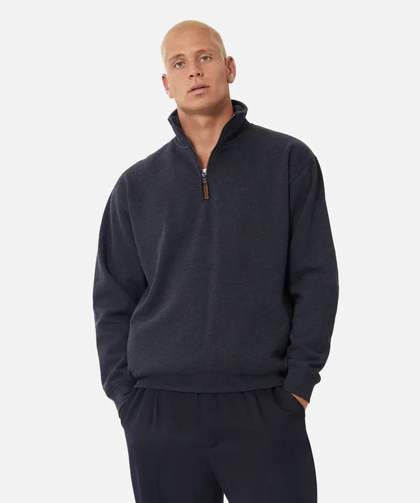 The Staunton Sweatshirt Half Zip - Port | Oatmeal Marle