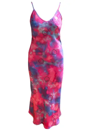 Ultraviolet Psychedelic Silk Slip Midi Dress