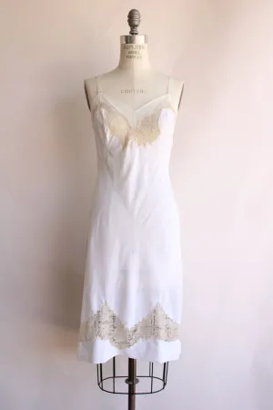 Vintage 1950s 1960s White Rayon with Ivory Lace Trim Slip