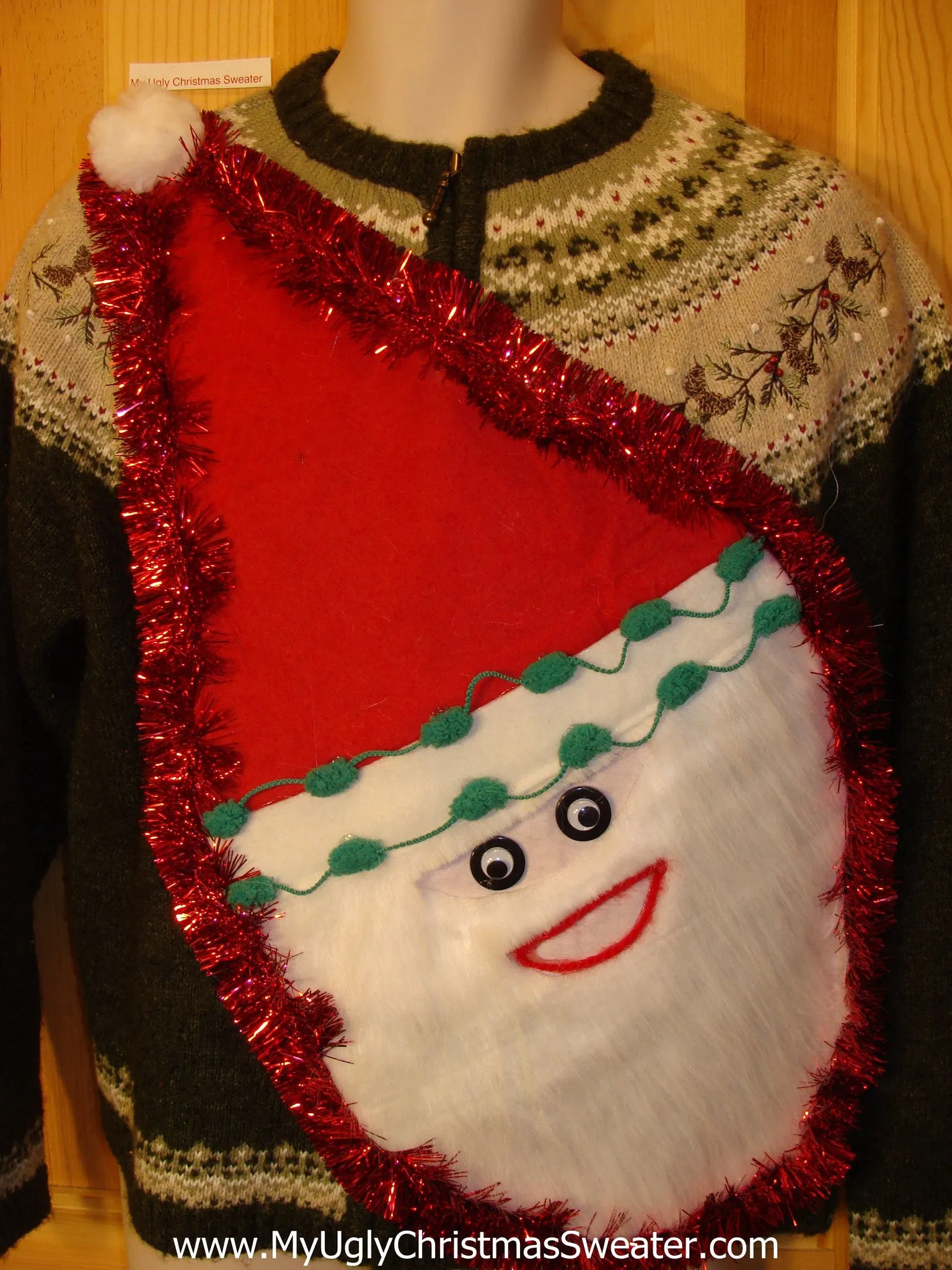 Wacky Santa Ugly Christmas Sweater Nordic Green Pullover